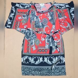 Joseph Ribkoff Red and Black Midi Dress